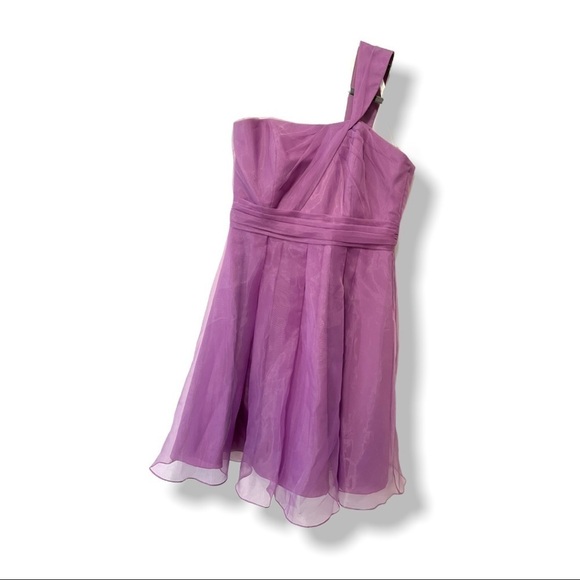 Davids Bridal Lavender Purple One Shoulder Flared Chiffon Midi Formal Dress - Picture 1 of 5